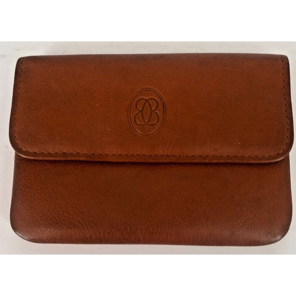 Buxton Genuine Leather Business Card Case Soft Brown w/Zippered Pocket   Logo